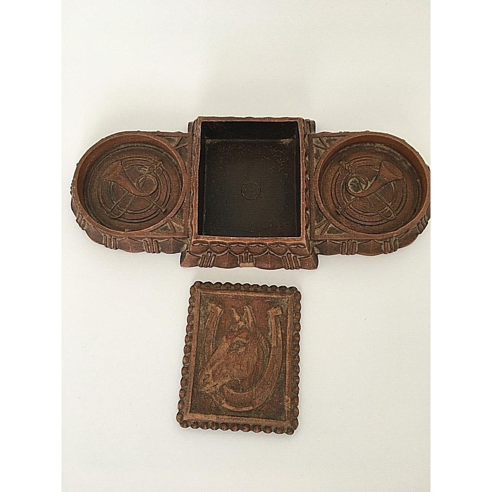 Vintage Rare Patent Barwood Tobacco 2 Drink Holder Horse Carving Collectible 9X4